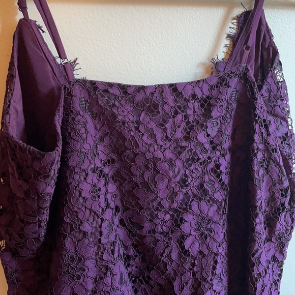 NWT XS/XL Leyden purple eyelash lace overlay deep V bodysuit drape front cotton - Picture 4 of 11